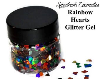 RAINBOW HEARTS Glitter Gel for Face, Body, and Hair