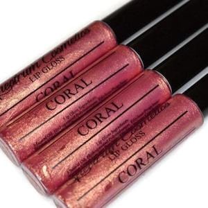 CORAL Lip Gloss with Gold Shimmer
