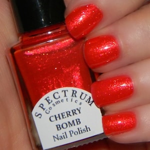 CHERRY BOMB Red Nail Polish with Gold Shimmer