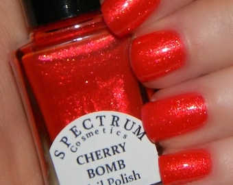 CHERRY BOMB Red Nail Polish with Gold Shimmer