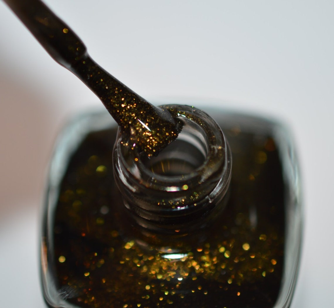Black Nail Polish With Gold Sparkle CELAENO Etsy
