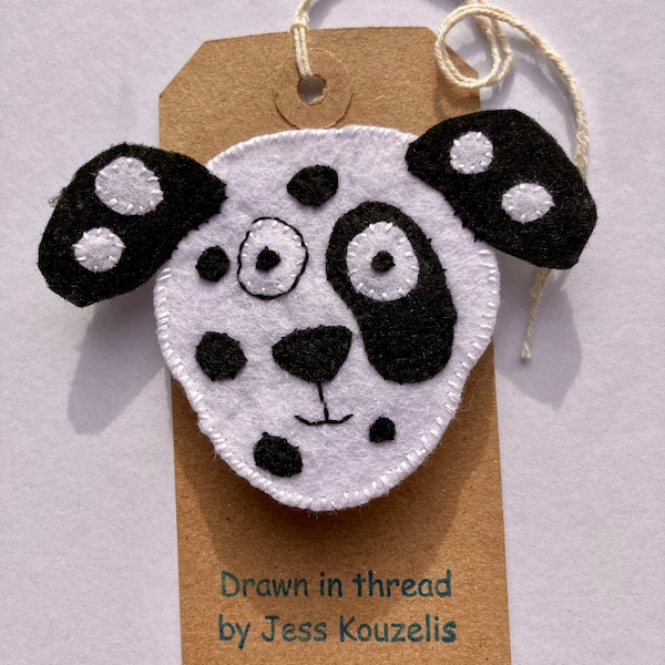 Dalmatian dog felt badge brooch cute handmade puppy black and white appliquéd