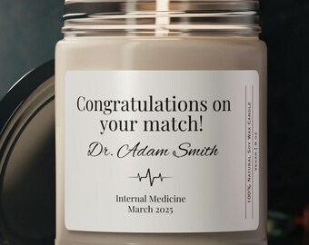 Personalized Residency Match Day Gift Candle, Med School Graduate Gift Doctor Custom Gift Residency Match Day Candle Medical School Grad