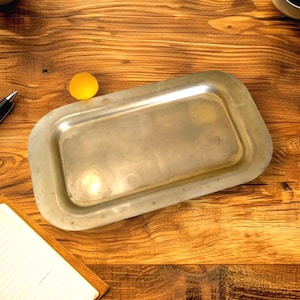 Silver Plated Tray Vintage, Mid-Century Modern Rectangular Large Serving Platter | Hallmarked 0SB,  Modernist Home Bar Decor