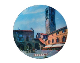 Plato de porcelana vintage de Bérgamo, recuerdo italiano de colección, recuerdo de Bérgamo