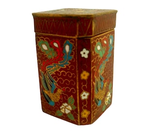 Scatola d'arte cloisonné, vaso per pillole cloisonné cinese antico: scatola smaltata in ottone con fenice e floreale