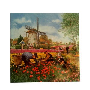 Tulpanfält - Vintage Moda Keramisk Dekorativ Kakel Tillverkad i Holland - Handdekorerad av Ter Steege