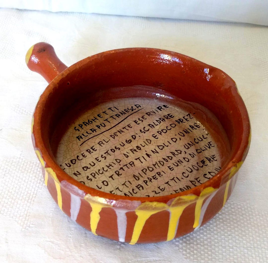 Vintage Italian Terracotta Pan With Handwritten spaghetti Alla vintage-italian-terracotta-pan-with-handwritten-spaghetti-alla
