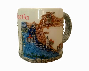 Vintage Croatia Ceramic Mug, Artistic Handpainted Souvenir, Croatian Design
