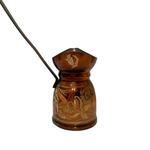 Vintage Handmade Turkish Copper Cezve Ibrik— Cezve Turkish coffee,  Hand‑Engraved Floral Design —  — Small Decorative Coffee Pot