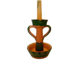 Handmade Terracotta Candlestick – Vintage Italian Ceramic Holder Mid-1900s