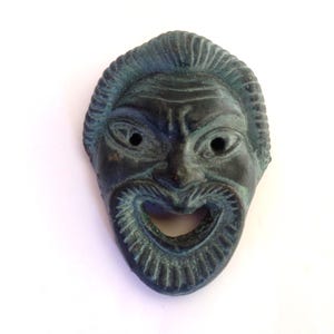 Vintage Greco-Roman Mask Plaque, Bronze Effect Ceramic, Hand-Painted Comedy Grotesque