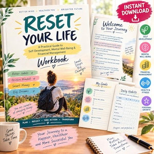 Reset Your Life Workbook | Self-Development, Mental Wellness, Financial Management (Digital Download)