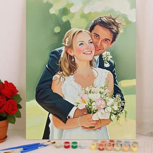 Custom Wedding Paint by Numbers from Photo - Personalized Couple Portrait Kit for Beginners, Romantic Anniversary Gift for Couples