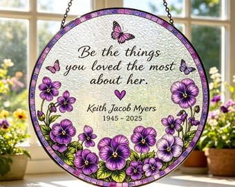Personalized Sympathy Stained Glass Suncatcher, Loss of Loved Ones Keepsake, Memorial Window Hanging & Comforting Gift for Family, Mom Loss