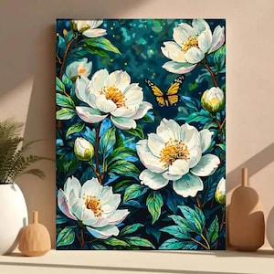 Paint By Numbers, Floral painting kit, Flower Number Paint, DIY botanical canvas, Flowers Acrylic Painting, Paint by Numbers Kit for Adults