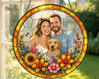 Custom Stained Glass Portrait Suncatcher, Personalized Window Hanging from Your Photo, Unique Photo to Glass Gift for Family, Memorial Gift
