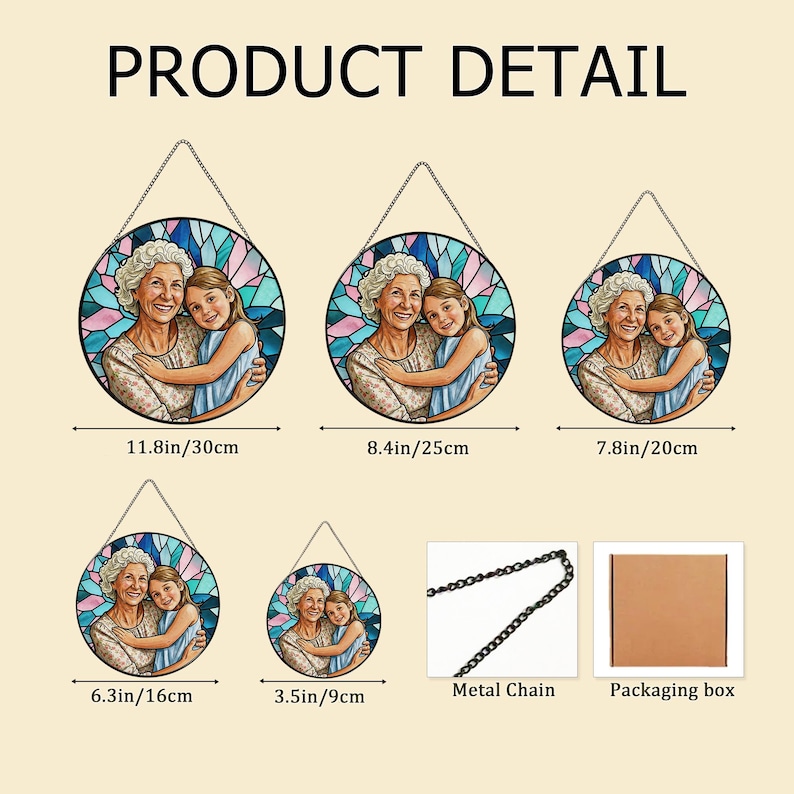 Custom Stained Glass Family Portrait Suncatcher, Personalized Window Hanging Keepsake from Photo, Memorial Gift for Grandma, Family Gift image 9