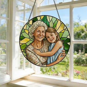Custom Stained Glass Family Portrait Suncatcher, Personalized Window Hanging Keepsake from Photo, Memorial Gift for Grandma, Family Gift image 4