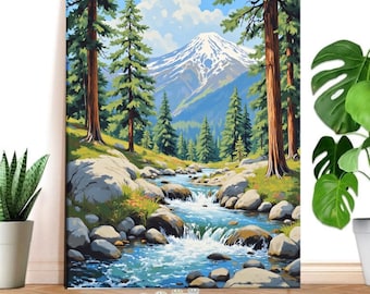 Mountain Stream Paint by Numbers, Paint by Numbers for Adults, Nature Landscape Art for Cabin Decor Wilderness Lovers, Personalized Gift