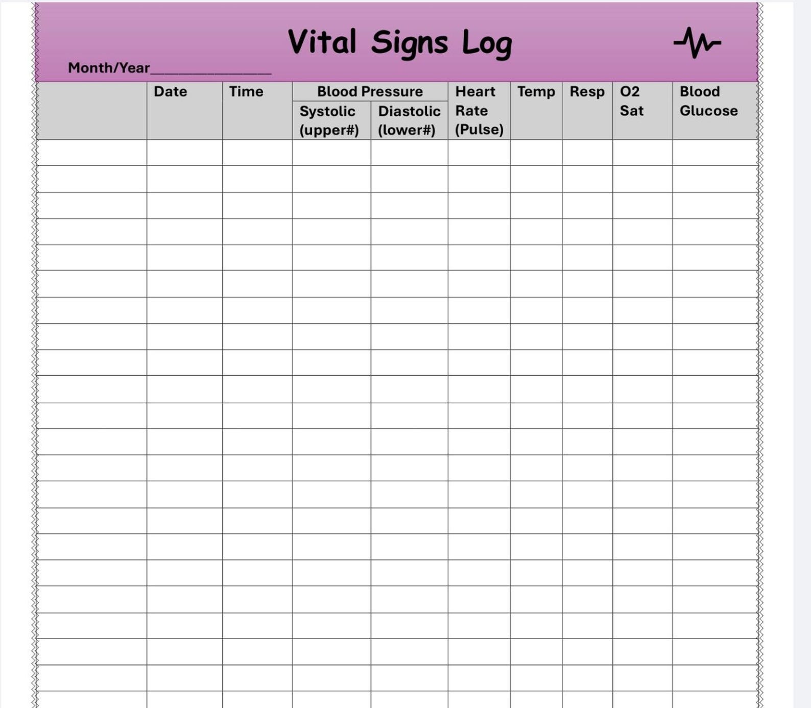 Vital Signs Record Sheet - Etsy