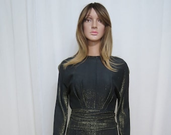 Mancini 1960's black and gold stretch lurex dress size Small