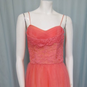 1940's-1950's Satin, lace and tulle dark Coral Prom, special occasion dress S/M