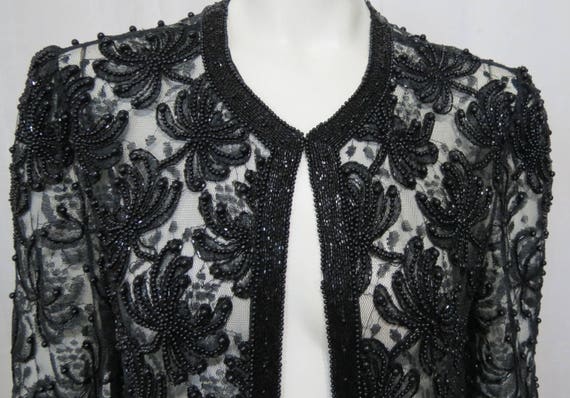 1970's long black beaded lace jacket size M-L - image 5