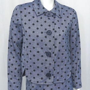 Adele Simpson 1970's navy and white with black dots cotton skirt suit size M