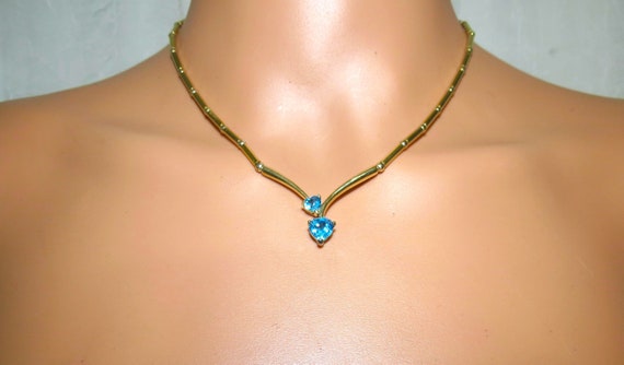 Blue Topaz and gold Vermeil V shaped necklace - image 1