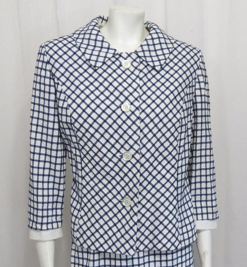 1960/'s David Crystal adorable navy and white check seersucker skirt suit size ML