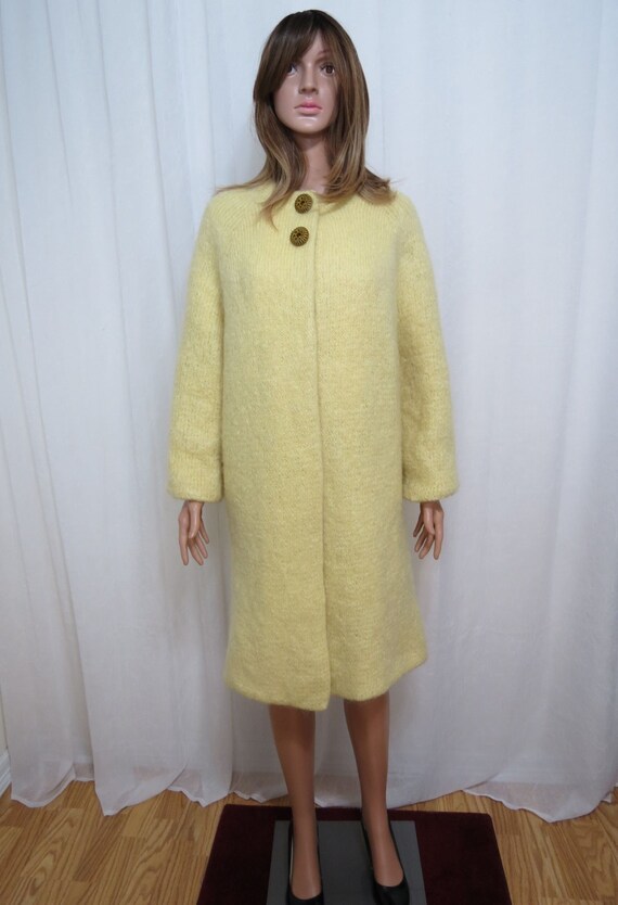 1960's lemon yellow hand knit Mohair coat size M