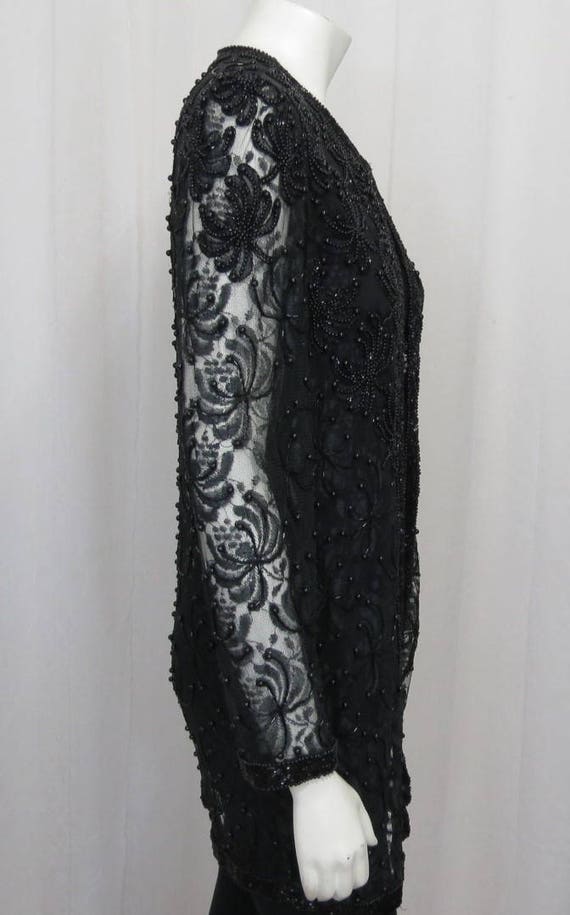 1970's long black beaded lace jacket size M-L - image 6