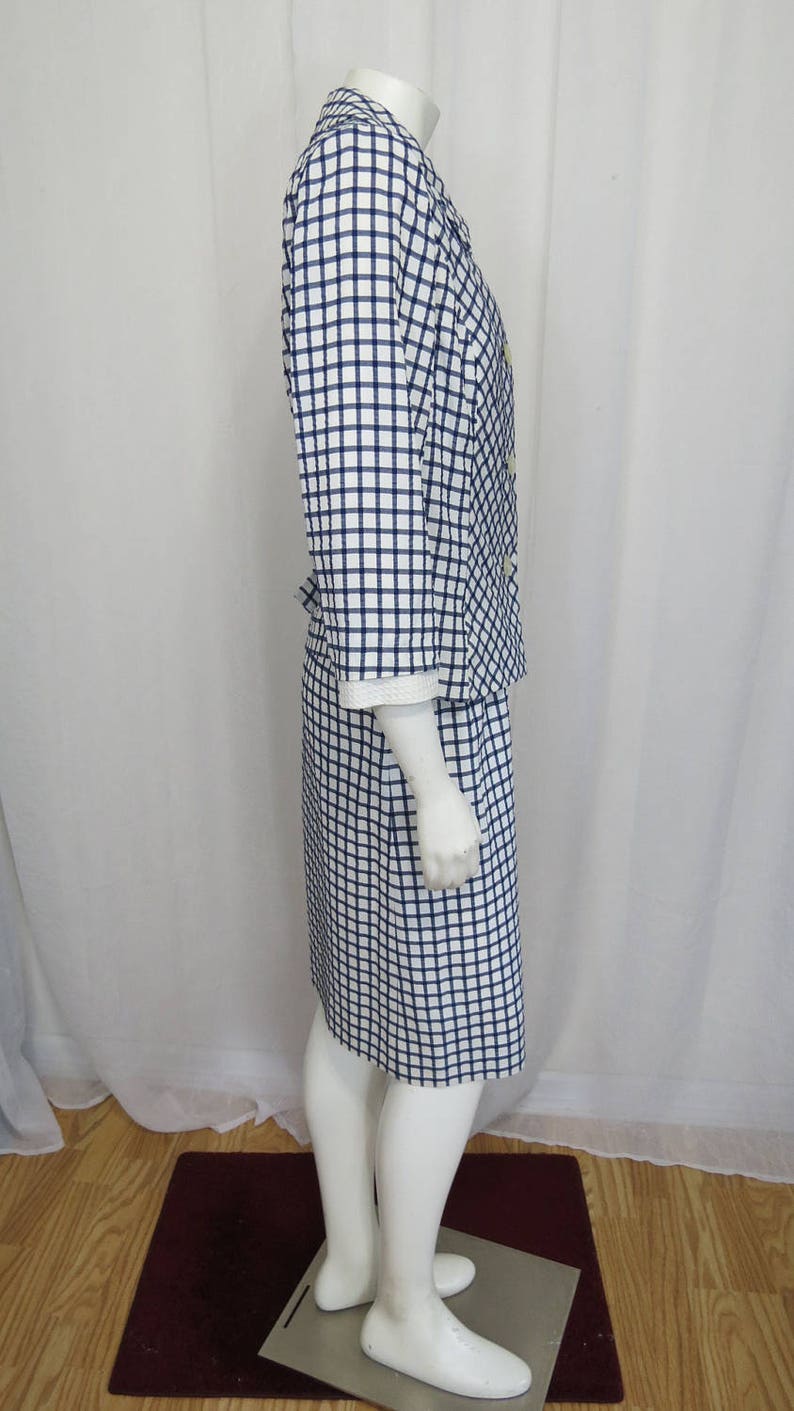1960/'s David Crystal adorable navy and white check seersucker skirt suit size ML
