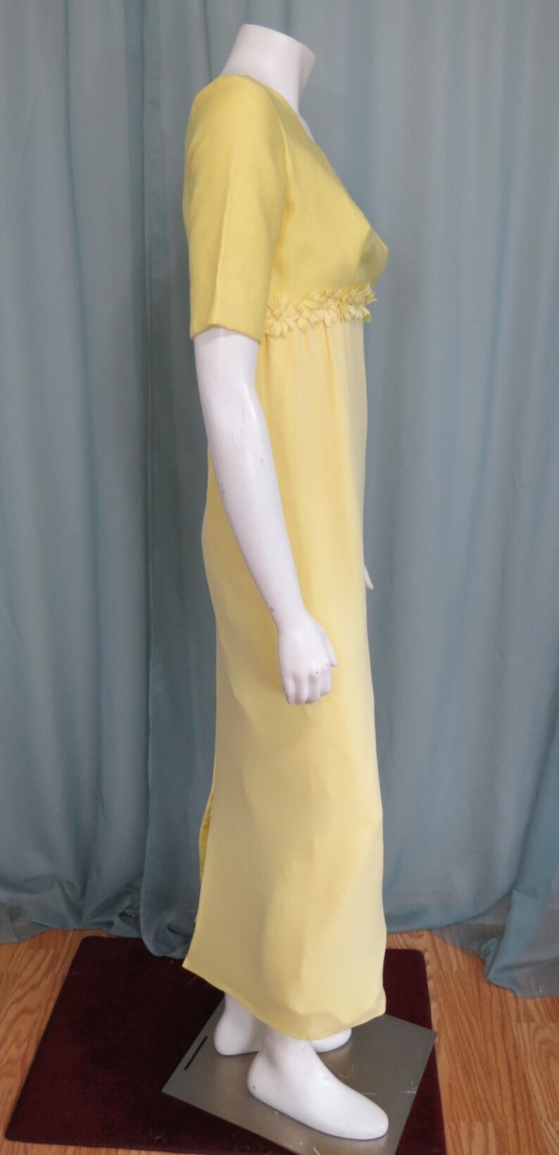 Robe longue jaune citron étiquetée Union des années 60-70, fête du mariage, fleur enfant, XS image 2