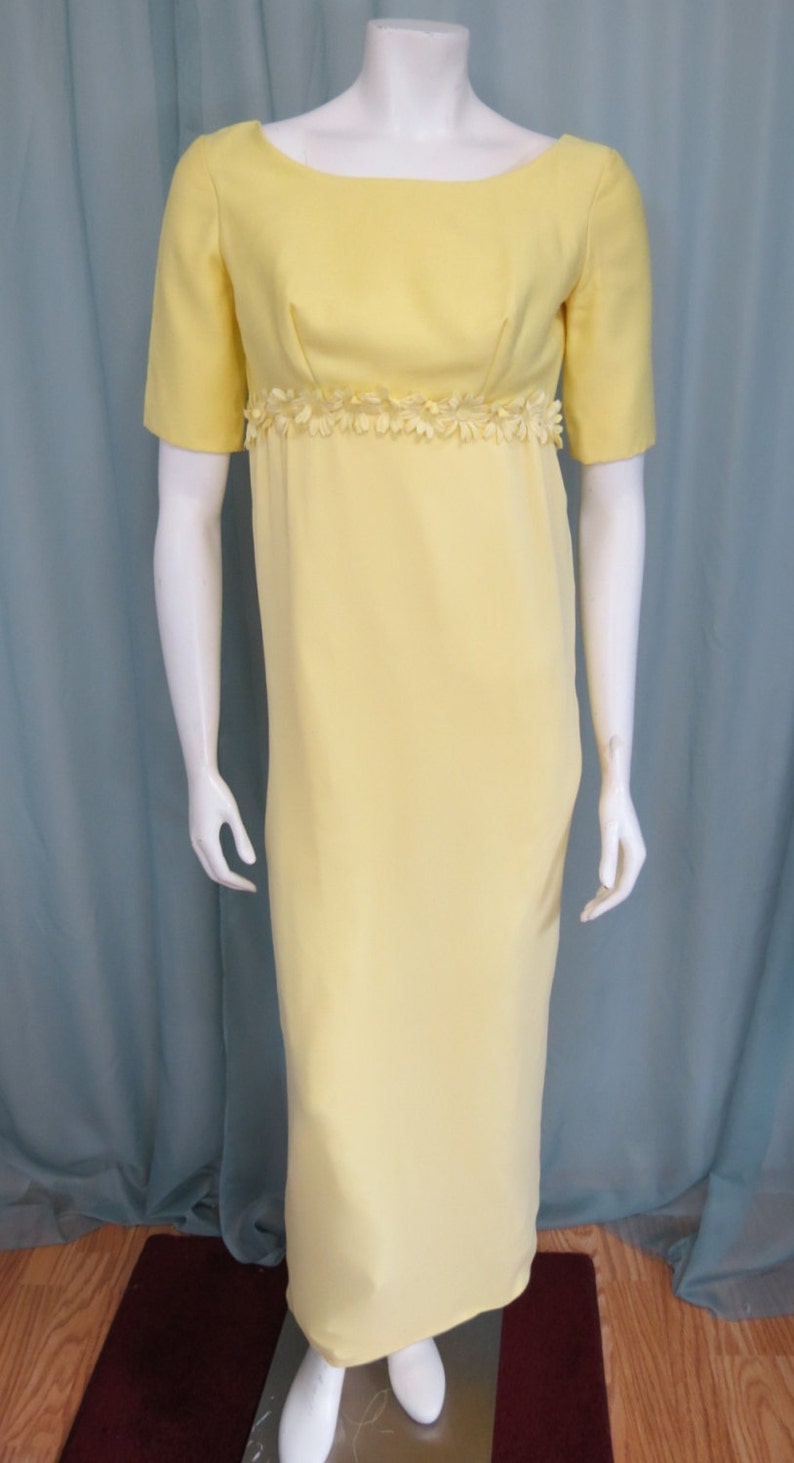 Robe longue jaune citron étiquetée Union des années 60-70, fête du mariage, fleur enfant, XS image 1