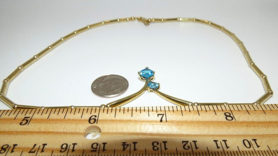 Blue Topaz and gold Vermeil V shaped necklace - image 5