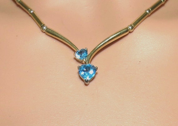 Blue Topaz and gold Vermeil V shaped necklace - image 2