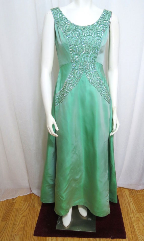 Mike Benet 1970's sea glass satin sequined formal 