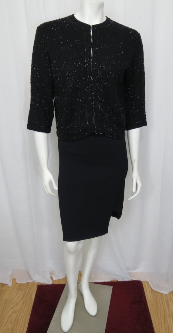 Bonnie Wong 1950's-1960's black beaded wool sweate