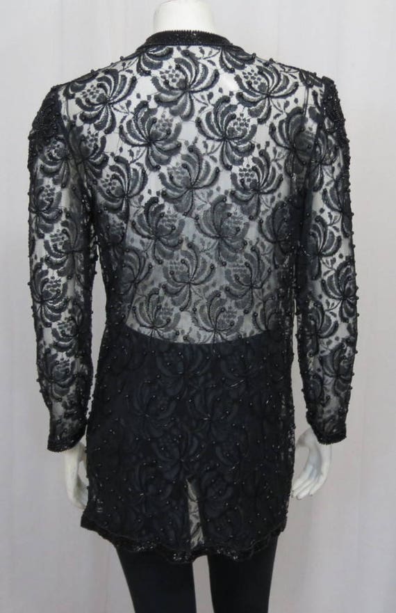 1970's long black beaded lace jacket size M-L - image 8