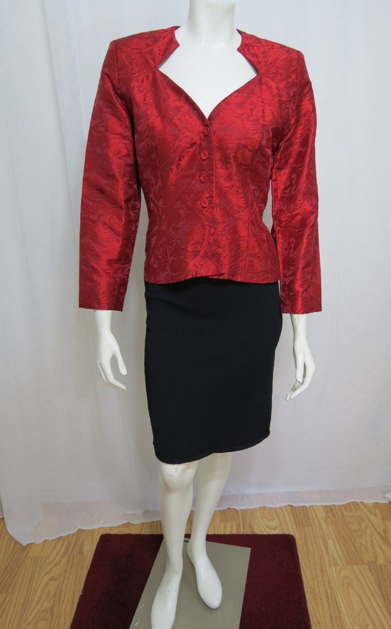 Kay Unger Ruby red silk blend brocade jacket size 