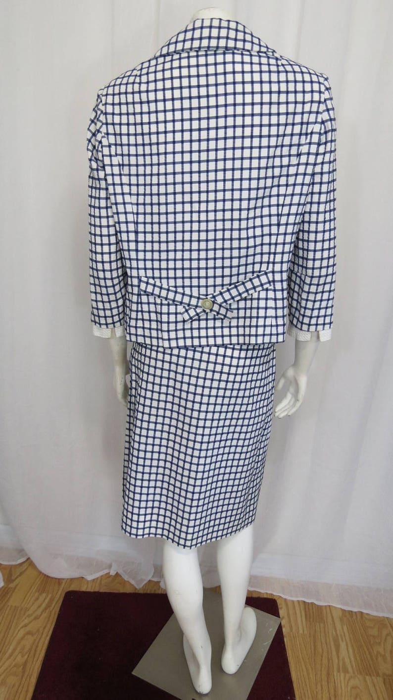 1960/'s David Crystal adorable navy and white check seersucker skirt suit size ML