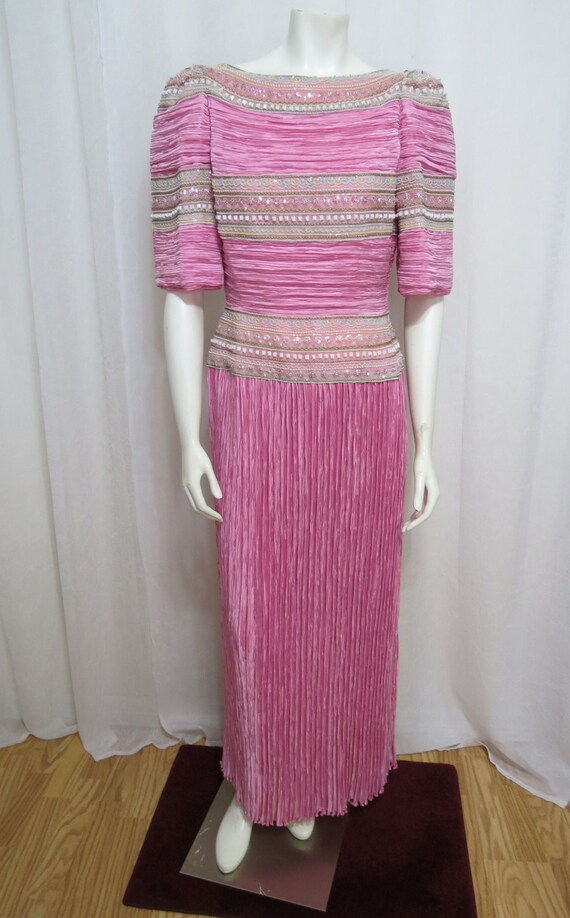 Mary McFadden couture rose Fortuny pleated beaded 