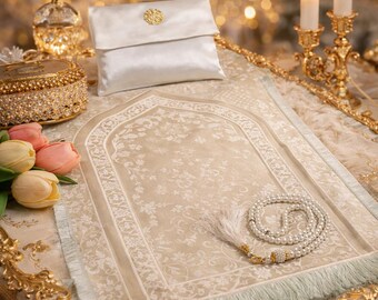 Portable Prayer Mat Set | Luxury Travel Salah Mat with Tasbeeh | Ramadan & Eid Gift for Muslims