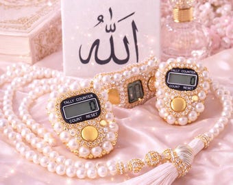 Luxury white Tasbeeh/tasbih  Digital Counter – Pearl Islamic Prayer Beads, Elegant Dhikr Counter, umrah, Ramadan Gift for Muslim Women