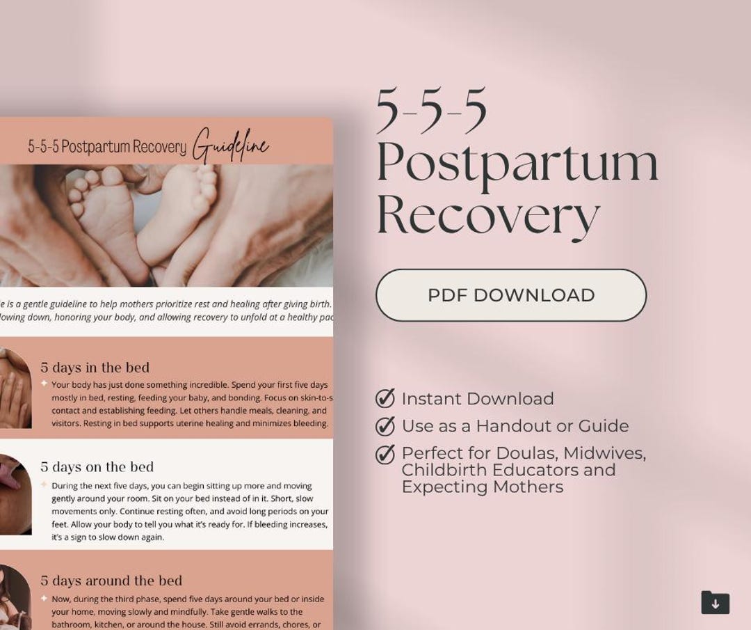 5-5-5 Postpartum Recovery Guide| Printable Handout for Doulas, Midwives ...
