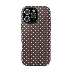 Rosa & Braun Polka Dot Handyhülle, Schützendes, Trendiges, Ästhetisches Zubehör für iPhone 11-16 Pro/Plus/Max, Samsung Galaxy S21/Plus/Ultra