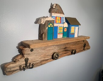 Driftwood Coastal Houses Entryway Bathroom Hooks Art