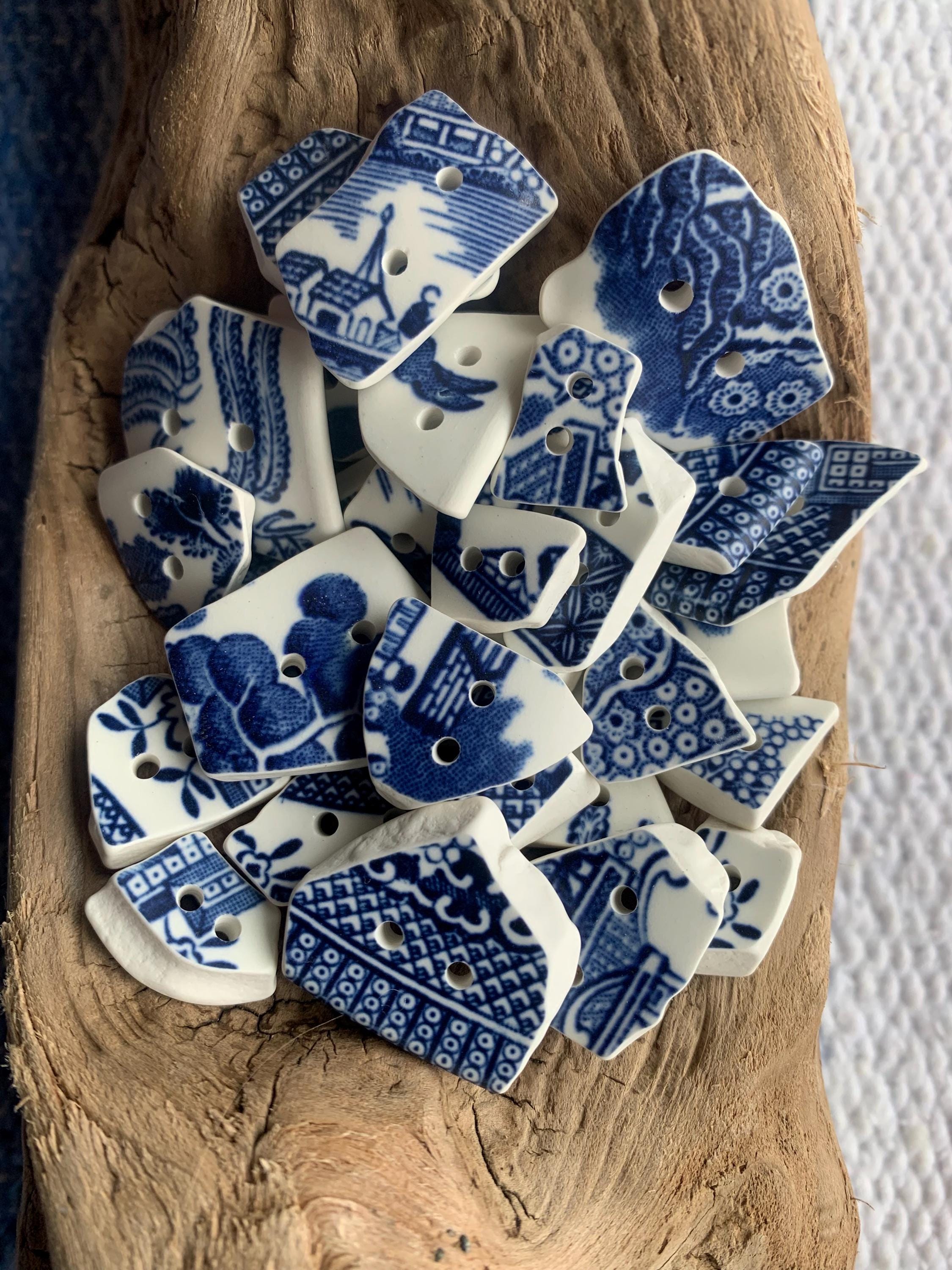 Sea Pottery Buttons, set of 3